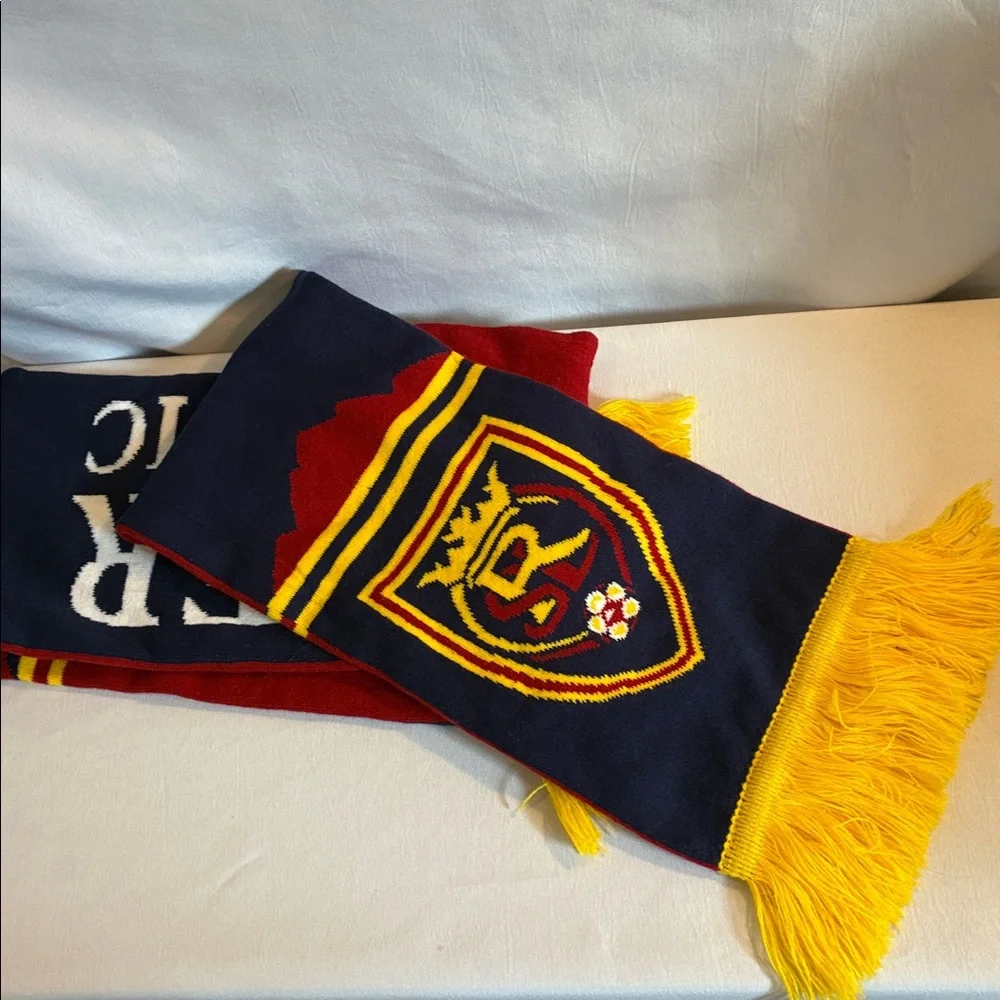 MLS REAL Salt Lake Burgundy yellow navy blue Soccer fan game knit winter scarf